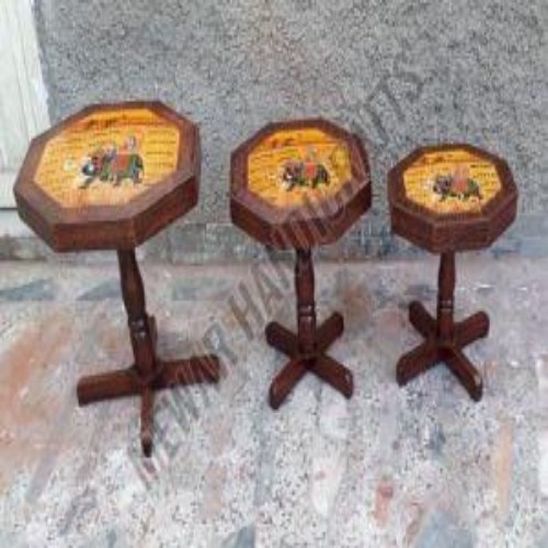Set of 3 Handicraft Wooden Stool